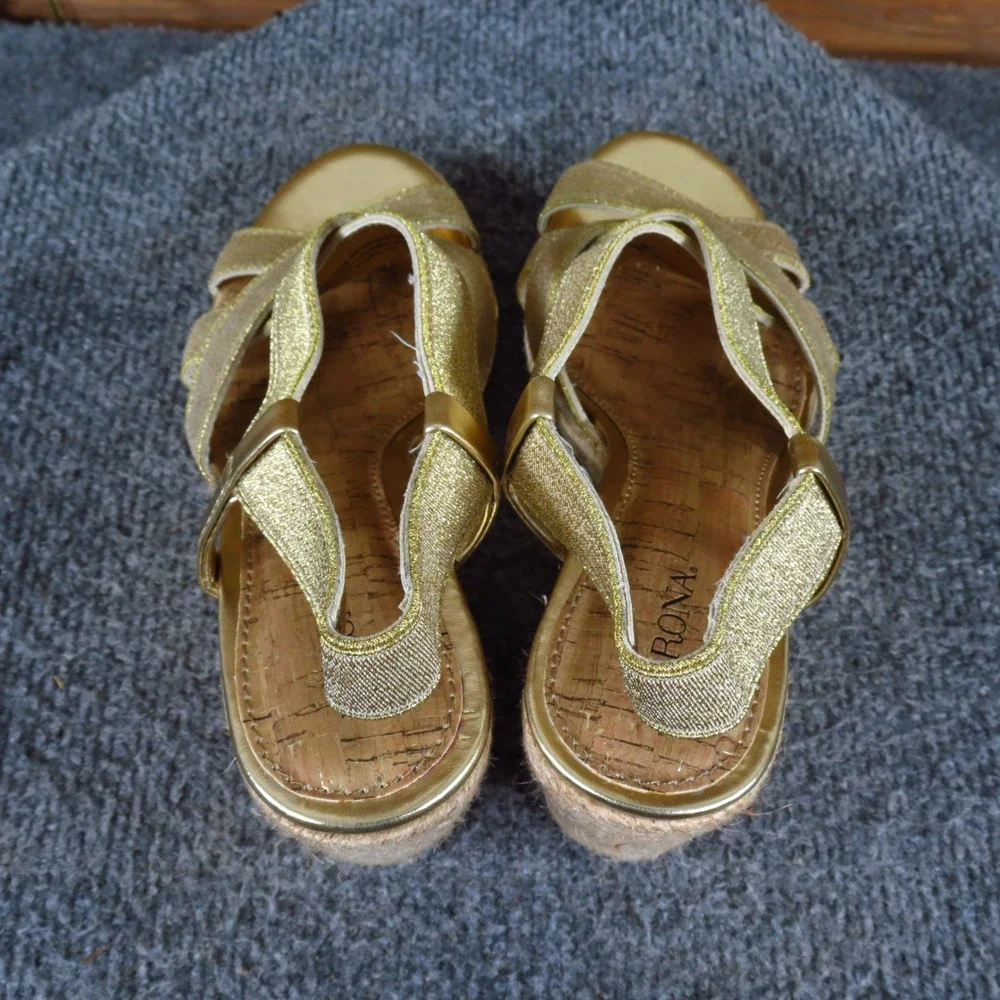 Merona Sying Women Espadrille Wedge Sandals Size 8 Summer Party Gold Metallic